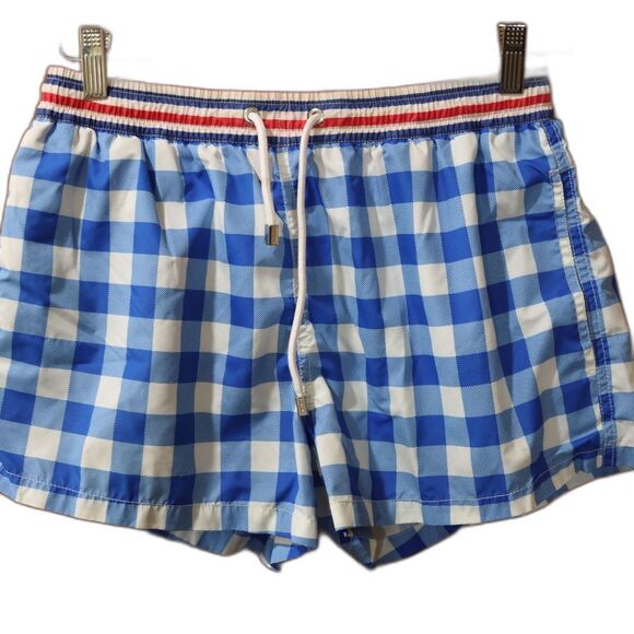 Zara Blue and White Checkered Swim Trunks Preppy Vacation Large - Picture 1 of 6